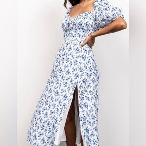 Baltic Born NWT Smocked Gwen Midi Blue and White Floral Dress